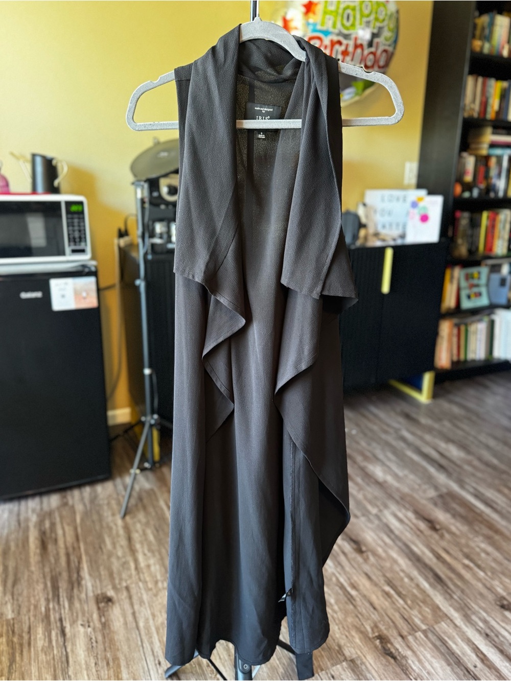 Iris Black Draped Sleeveless Long Shawl